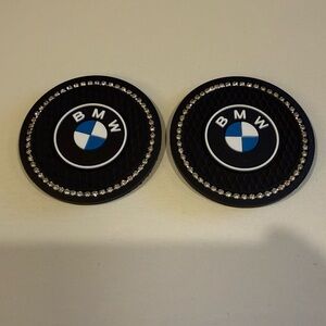 BMW Car Cup Coasters in Black with Bling Set of 2 NWT